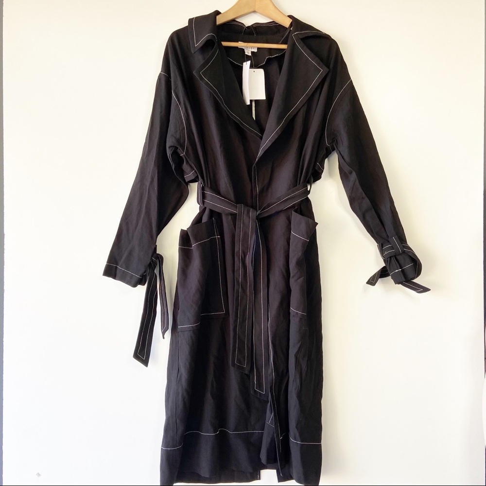 Topshop two tone tie up sleeve contrast stitch trench black collared over coat